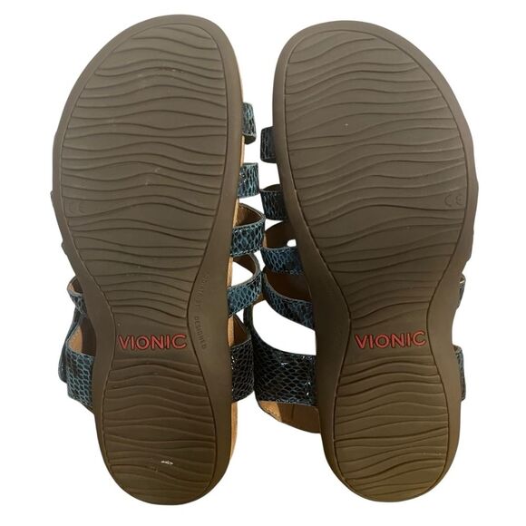 Vionic Harissa Indigo Blue Snakeskin Leather Gladiator Flat Comfort Sandal sz 7M - Picture 5 of 6